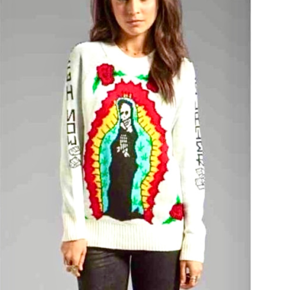 UNIF High Now Die Later Day of the Dead Skull Virgin Mary Skeleton Sweater